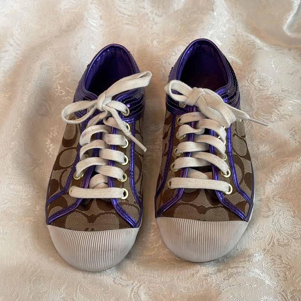 Purple Sequin and Signature C print Coach Sneakers size 6.0B